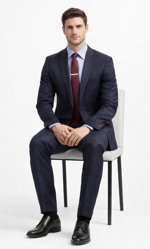 Carlo Lusso Navy Two-button Poly Blend Suit