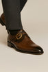 Mens Carrucci Classic Leather Fade Single D-Buckle Monk Strap Dress Shoe in Chestnut