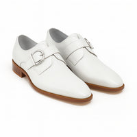 Mens Carrucci Classic Leather Fade Single D-Buckle Monk Strap Dress Shoe in Chestnut