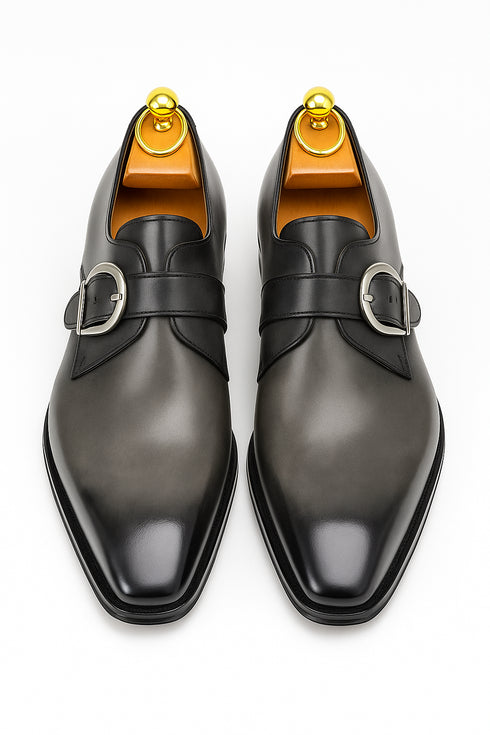 Mens Carrucci Classic Leather Fade Single D-Buckle Monk Strap Dress Shoe in Chestnut