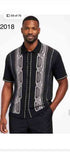 Mens Black and Gray Pattern Walking Suit Set – Short Sleeve Knit Shirt and Pants Casual Outfit for Summer, Travel and Everyday Wear