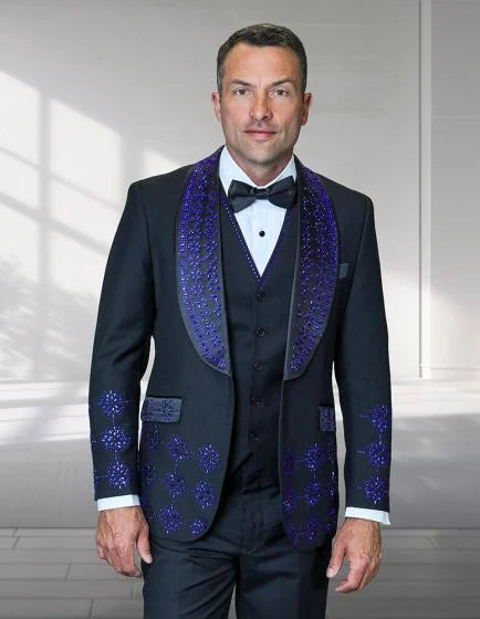 Statement Men's 3 Piece Modern Fit Tuxedo - Embellished Rhinestones