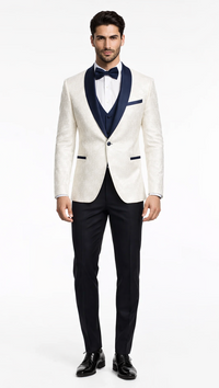 Men’s White Metallic Flake Navy Tuxedo – 3-Piece Tailored-Fit Set
