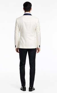 Men’s White Metallic Flake Navy Tuxedo – 3-Piece Tailored-Fit Set