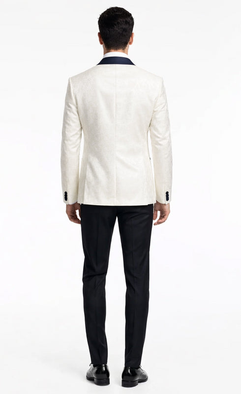 Men’s White Metallic Flake Navy Tuxedo – 3-Piece Tailored-Fit Set