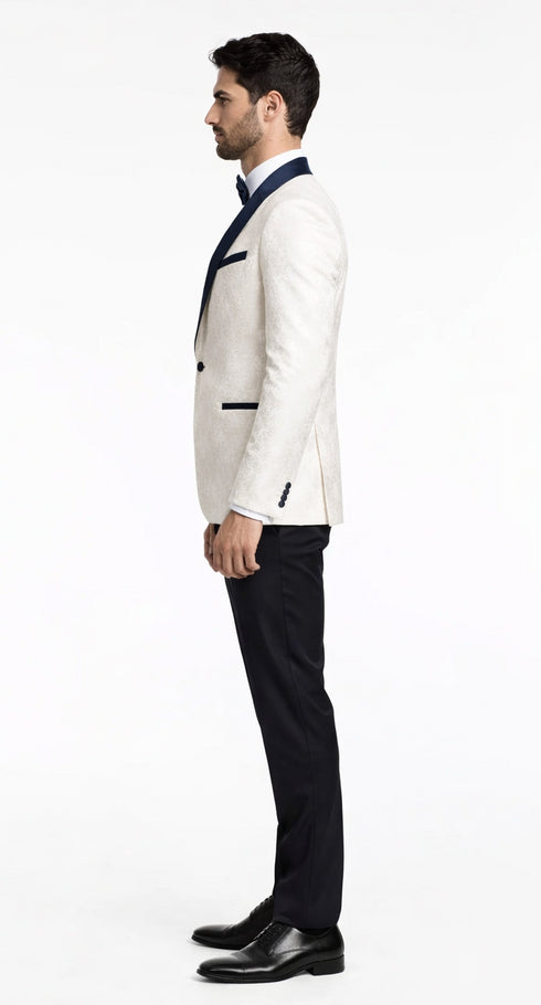 Men’s White Metallic Flake Navy Tuxedo – 3-Piece Tailored-Fit Set