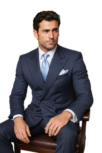 Navy with White Pinstripe Fabric