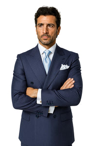 Navy with White Pinstripe Fabric