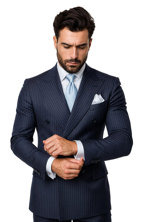 Navy with White Pinstripe Fabric