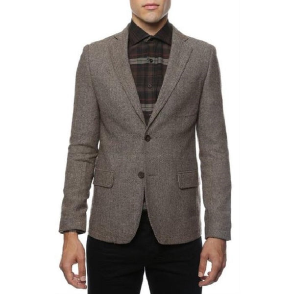 Slim Fit Tweed Houndstooth Checkered Patterned Blazer