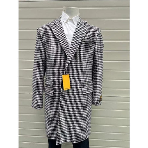 Plaid Overcoat - Gray and Black Pattern Topcoat - Wool Houndstooth Coat $199