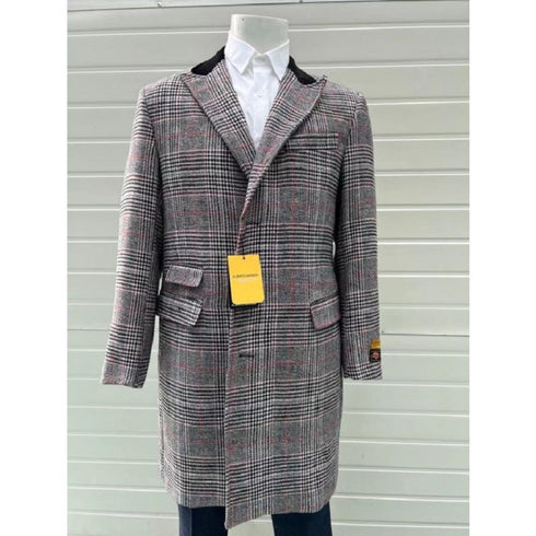 Men's Gray and Black Pattern Topcoat - Plaid Overcoat - Wool Houndstooth Coat $199