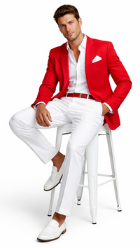 Christmas Red Prom Outfit Best Inexpensive ~ Cheap ~ Discounted Blazer Suit Jacket For Affordable Big Sizes Affordable Sport Coats Sale Include White Shirt & White Pants