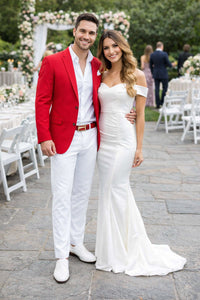 Christmas Red Prom Outfit Best Inexpensive ~ Cheap ~ Discounted Blazer Suit Jacket For Affordable Big Sizes Affordable Sport Coats Sale Include White Shirt & White Pants