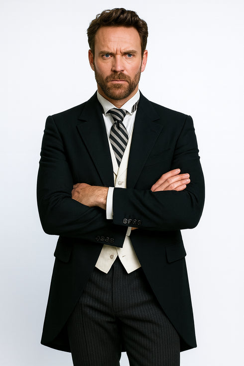 Cutaway Tuxedo - Black Peak Lapel Long Suit Perfect For Wedding or Musicians