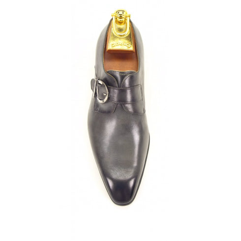 Mens Carrucci Classic Leather Fade Single D-Buckle Monk Strap Dress Shoe in Chestnut