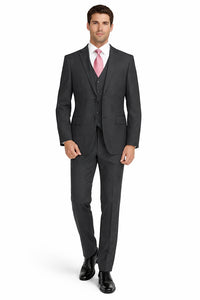 Mens Charcoal Tiglio Suit – Classic 3 Piece Dark Grey Suit for Business, Wedding and Formal Wear