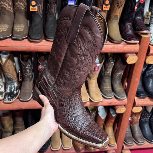 Brown Caiman Square Toe Boot