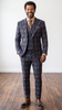 Statement Men's 3-Piece 100% Wool Tailored Fit Plaid Suit - Double Breasted Vest - Navy