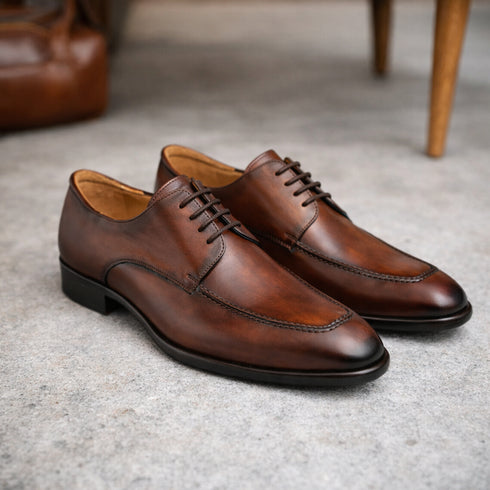 Coventry Dark Cognac Calfskin Leather Men’s Classic Apron Oxford By Mezlan Made In Spain Brand