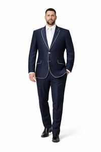 Western Suit - Cowboy Tuxedo With Trim Collar - Slim Fitted Jacket And Pants - Blue and White Tuxedo