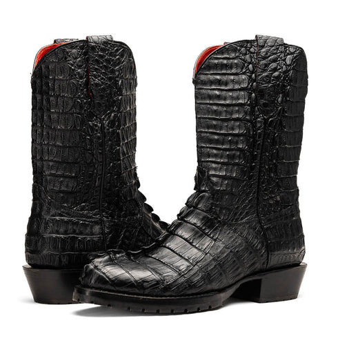 Marco Di Milano Marlboro Black Hornback Crocodile Tail Tractor Sole Cowboy Boots