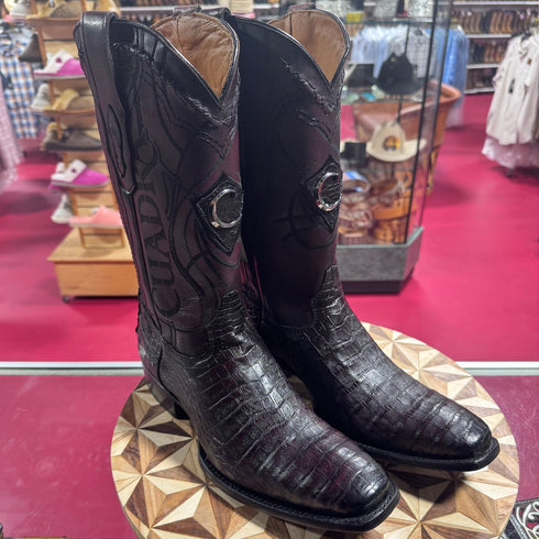 Black Cherry Caiman Belly French Toe Boot