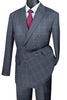 Mens Double Breasted Bold Windowpane Suit in Medium Grey