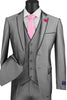 Mens Ultra Slim Fit Vested Suit with Trim in Grey