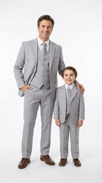 Dad and Son Suit – Father and Son Matching Light Gray 3-Piece Wedding Suits in Very Light Grey - Silver Ash Color