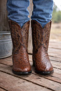 Dan Post Men’s Pershing Brown Full Quill Genuine Ostrich 13 Round Toe Cowboy Boot