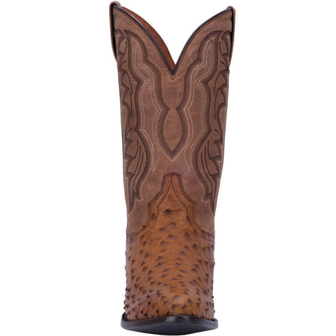 Dan Post Men's Tempe Full Quill Ostrich Round Toe Boots - Saddlebrown