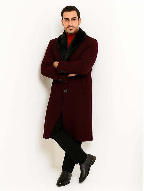 Dark Burgundy Big And Tall Single Breasted Overcoat / Topcoat