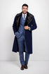 Dark Navy Blue Overcoat ~ Long men's Dress Topcoat - Winter coat With Fur Collar And Wool Fabric