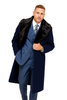 Dark Navy Blue Overcoat ~ Long men's Dress Topcoat - Winter coat With Fur Collar And Wool Fabric