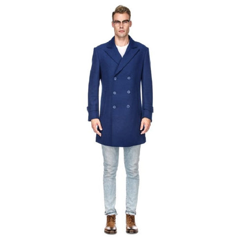 Mens Knee Length Pea coat Blue Mens Peacoat