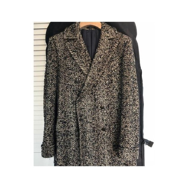 Tweed Overcoat - Herringbone Overcoat - Black And White Topcoat