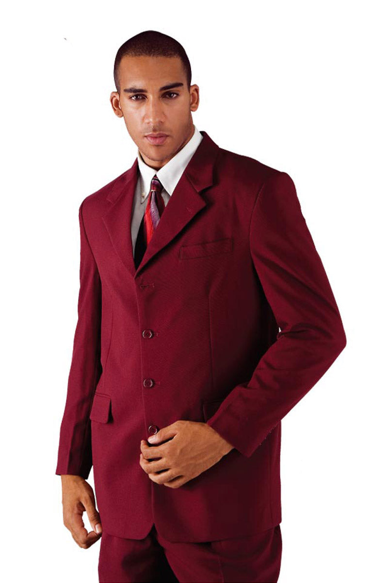Mens 4 Button Polyester Fashion Suit in Burgundy – OvercoatUSA