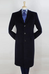Pure Wool Full-Length Men’s Navy Overcoat – Classic Winter Dress Coat
