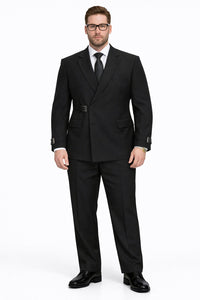 Men’s Black Double Breasted Wool Suit with Metal Buckle Closure
