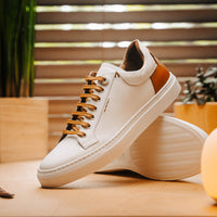 Zelli Diaz Minimalist Rubberized Calfskin Sneaker in Matte White