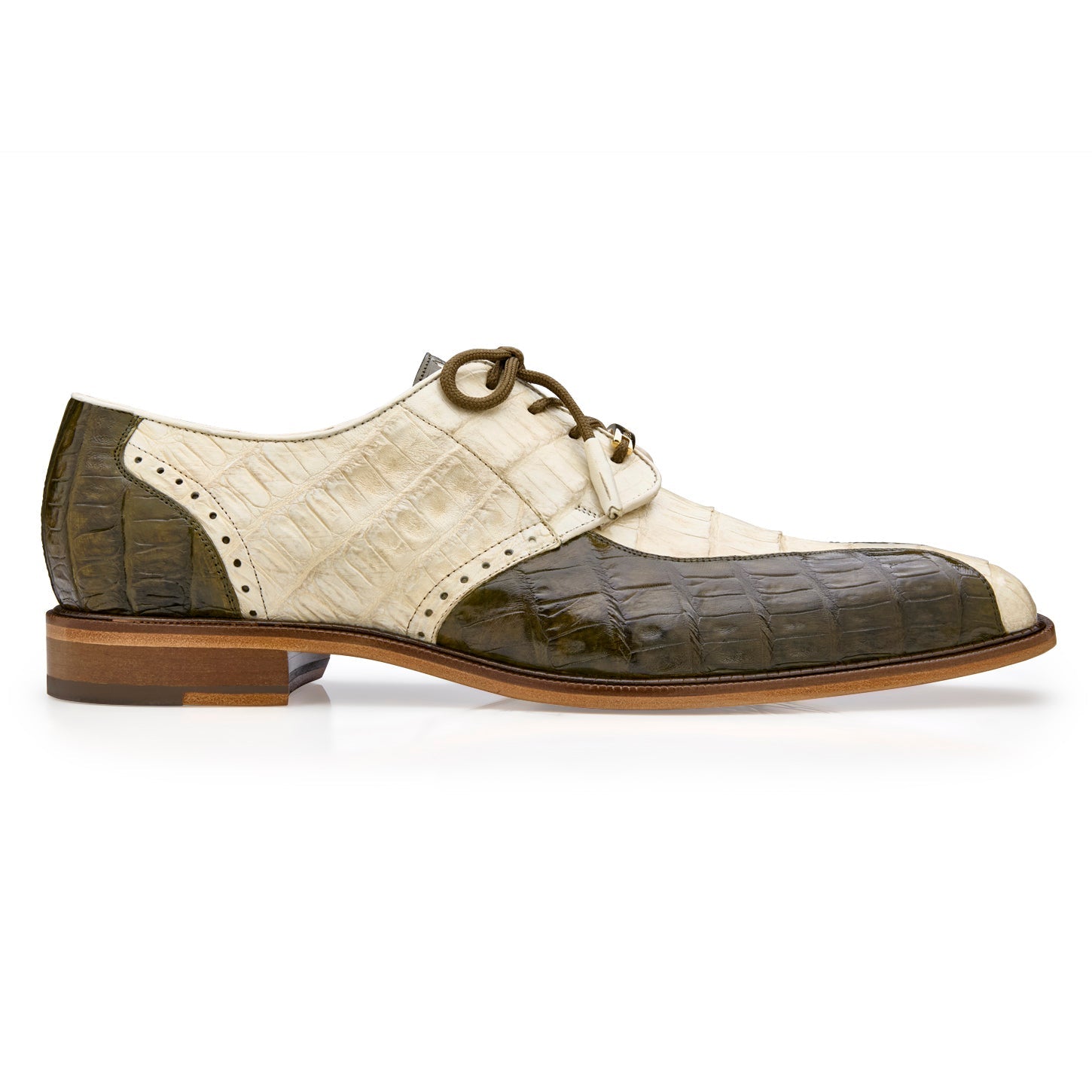 Men Belvedere Shoes Prato Genuine Eel/Caiman Leather Lace up Camel Gray Size 12 Belvedere Domenico Bone/Olive Alligator Leather Shoe  main image 3