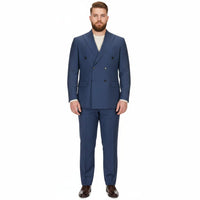 Mens Blue Wool Tiglio Double Breasted Suit – Classic Peak Lapel Suit