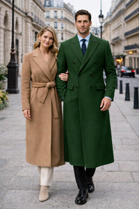 Double Breasted Long Overcoat One Chest Pocket Olive Green - Mens Car Coat Mens Topcoat