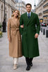 Double Breasted Long Overcoat One Chest Pocket Olive Green - Mens Car Coat Mens Topcoat
