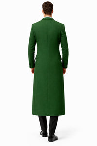 Double Breasted Long Overcoat One Chest Pocket Olive Green - Mens Car Coat Mens Topcoat