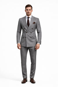 Double Breasted Slim Fit Suit - Dark Gray Suit - Tapred Fit Pants