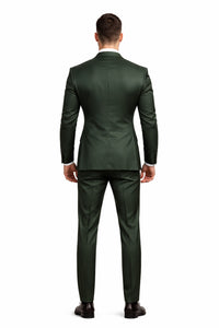 Double Breasted Slim Fit Suit - Dark Green Suit - Tapred Fit Pants