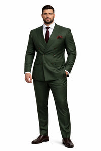 Double Breasted Slim Fit Suit - Dark Green Suit - Tapred Fit Pants