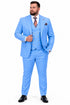 Men's Sky Blue Statement Ticket Pocket Peak Lapel Wool Double Breasted Vest Suit with Silver Buttons – Modern Fit